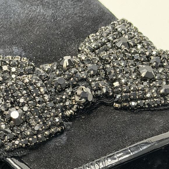 Tory Burch Carissa Embellished Bow Suede Leather Black Ballet Flat Size 7.5 M - Picture 6 of 14